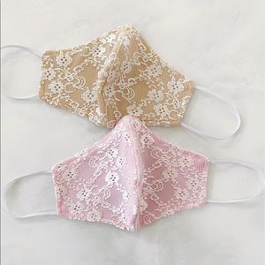 Pink and beige lace mask